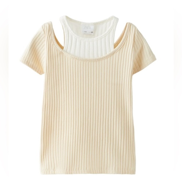 Zara Other - Ribbed tshirt with cold shoulder